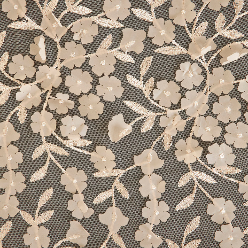 LIGHT TAUPE | 24286 - CARYN 3D FLOWER EMBROIDERY ON MESH - Zelouf Fabrics