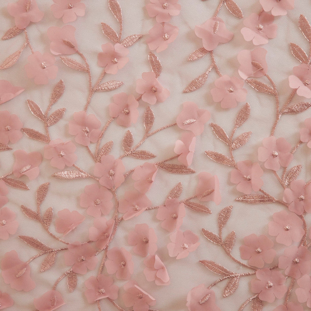 DUSTY ROSE | 24286 - CARYN 3D FLOWER EMBROIDERY ON MESH - Zelouf Fabrics