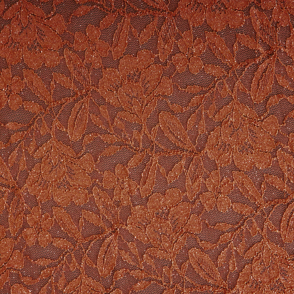 COCOA/BRONZE | 25423SC-GLITTER - OLIVIA FLORAL SCALLOP GLITTER LACE - Zelouf Fabrics