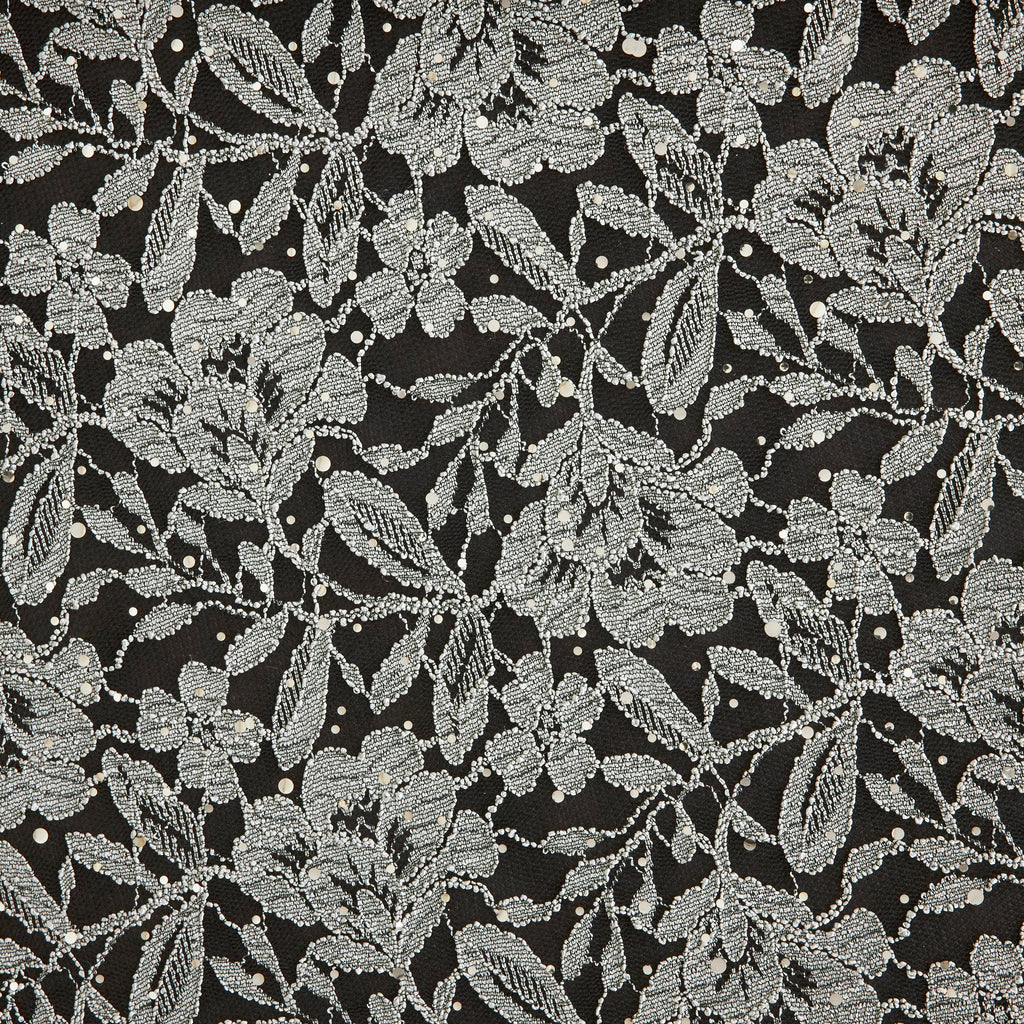 OLIVIA FLORAL SCALLOP TRANS LACE  | 25423SC-TRANS BLACK/SILVER - Zelouf Fabrics