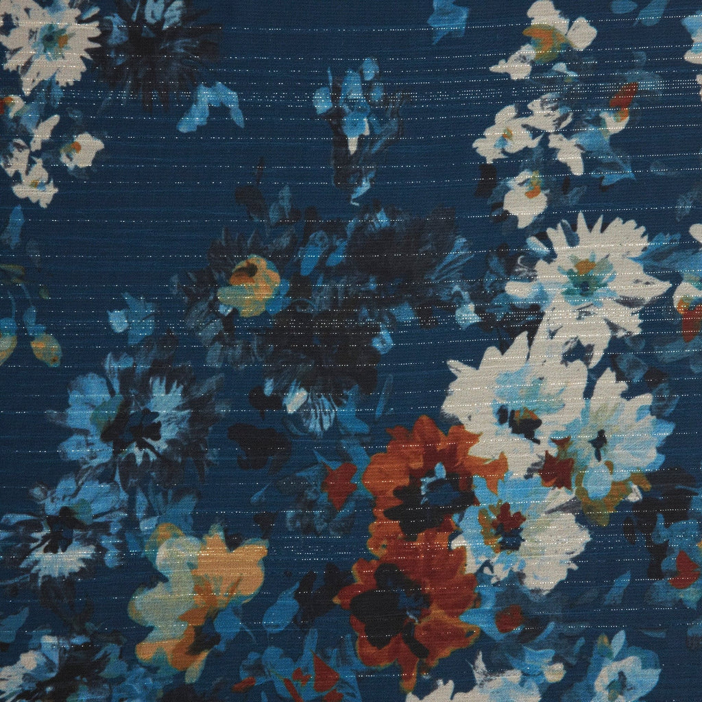 445 TEAL/BLUE/RUST | 26291-4612 - 26291 PRINT SILVER LUREX YORYU - Zelouf Fabrics