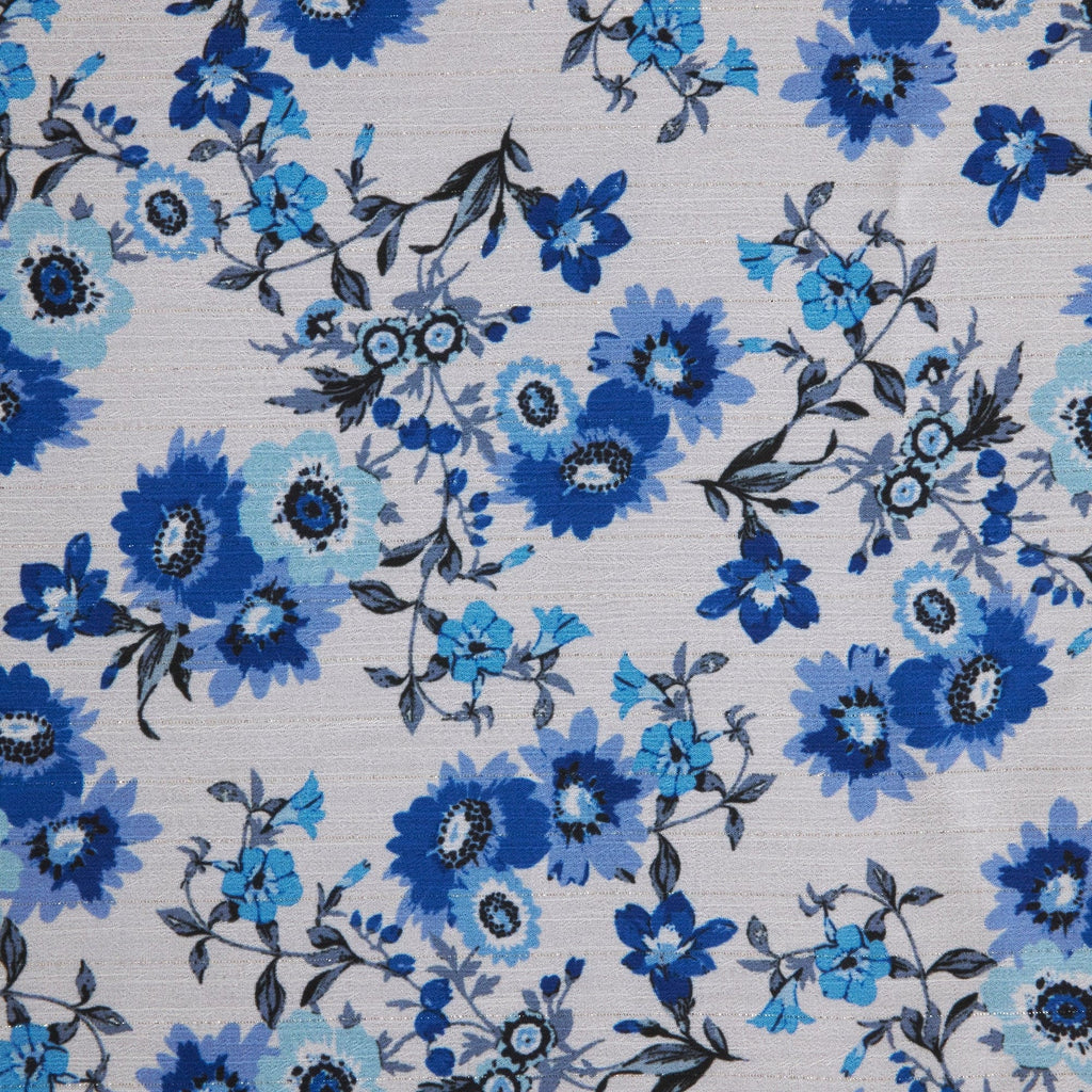 IVORY/BLUE | 26254-4613DP - CARMINE FLORAL PRINT GOLD LUREX YORYU - Zelouf Fabrics