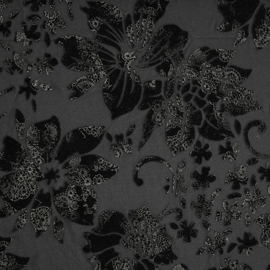 EMMA BURNOUT FLORAL W/FOIL  | 26341-FOIL BLACK/SILVER - Zelouf Fabrics