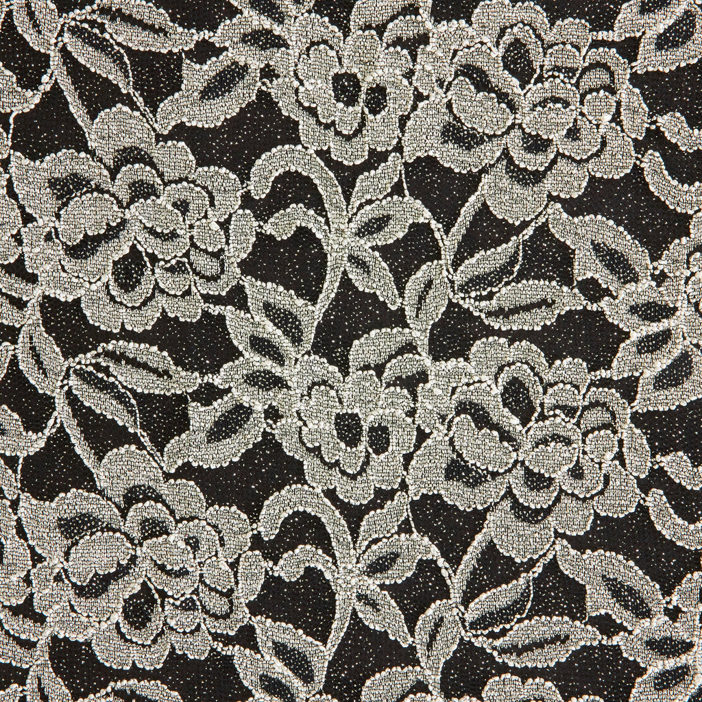 BLACK/SILVER | 26328-GLITTER - FIONA TWO-TONE FLORAL LACE - Zelouf Fabrics