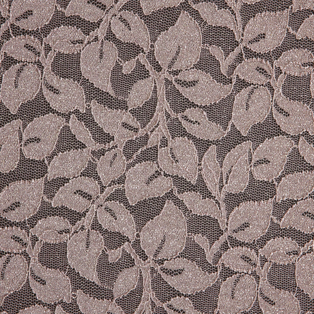 CALM MAUVE | 26332SC-GLIT - CYNTHIA LEAF GLITTER SCALLOP LACE - Zelouf Fabrics