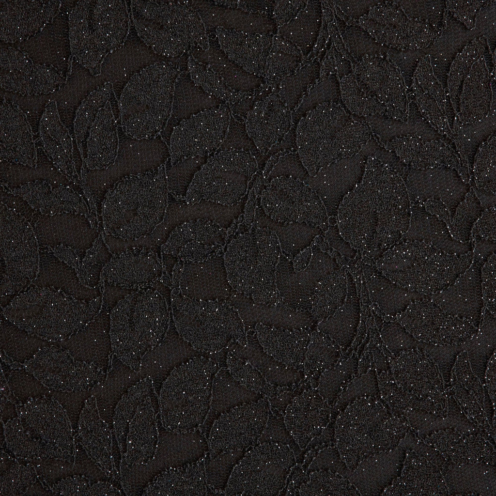BLACK | 26332SC-GLIT - CYNTHIA LEAF GLITTER SCALLOP LACE - Zelouf Fabrics