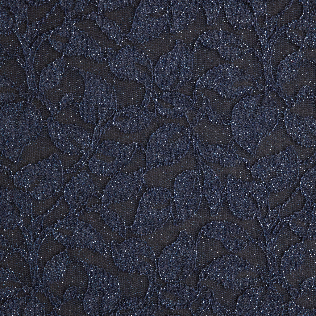 CHARMING NAVY | 26332SC-GLIT - CYNTHIA LEAF GLITTER SCALLOP LACE - Zelouf Fabrics