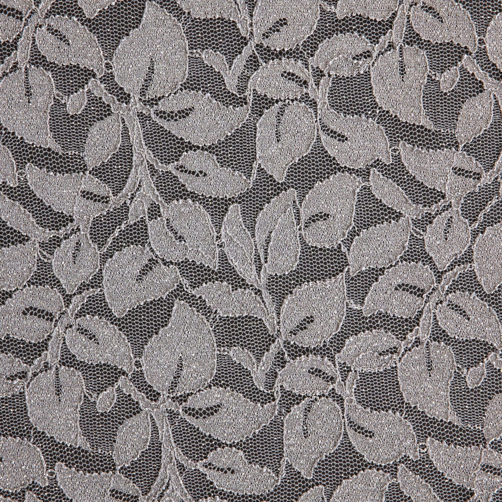 CALM GREY | 26332SC-GLIT - CYNTHIA LEAF GLITTER SCALLOP LACE - Zelouf Fabrics