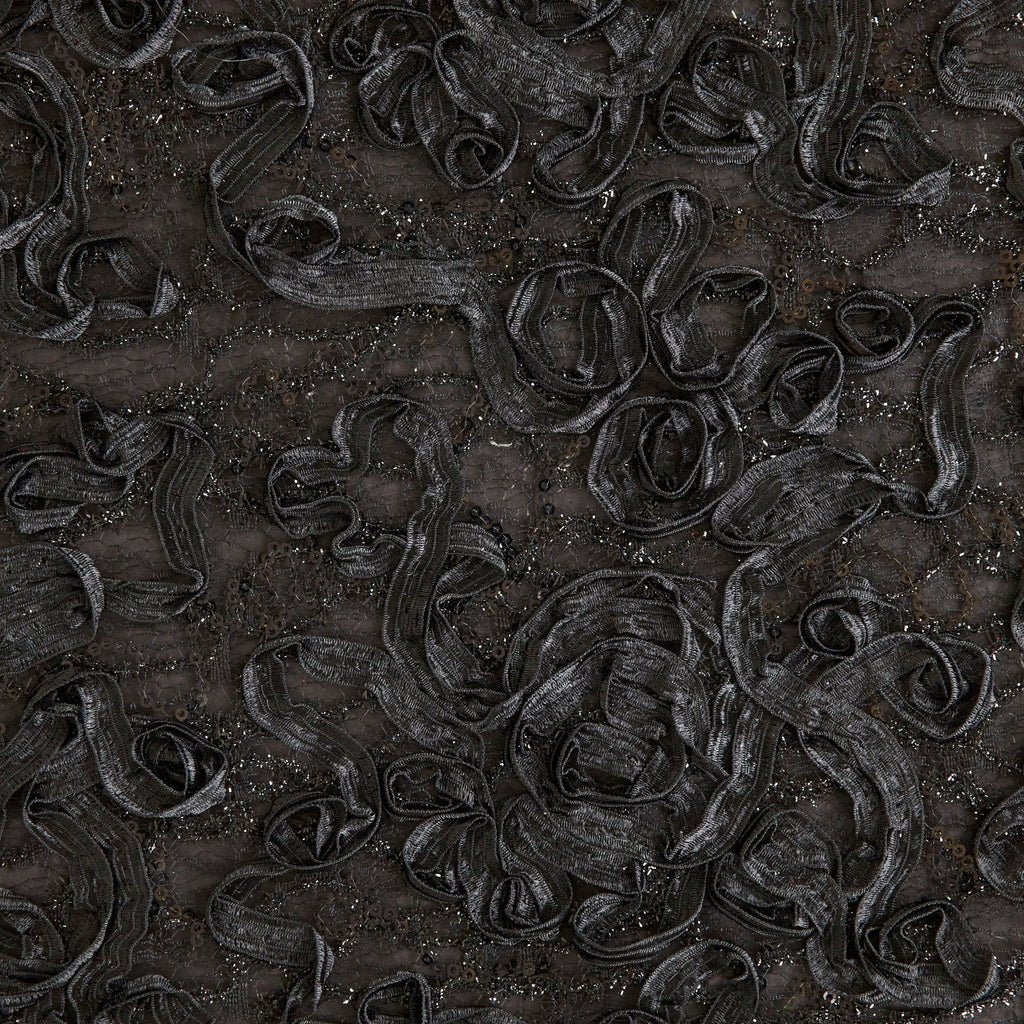 JANET RIBBON SOUTACHE LACE MESH  | 26263 BLACK - Zelouf Fabrics