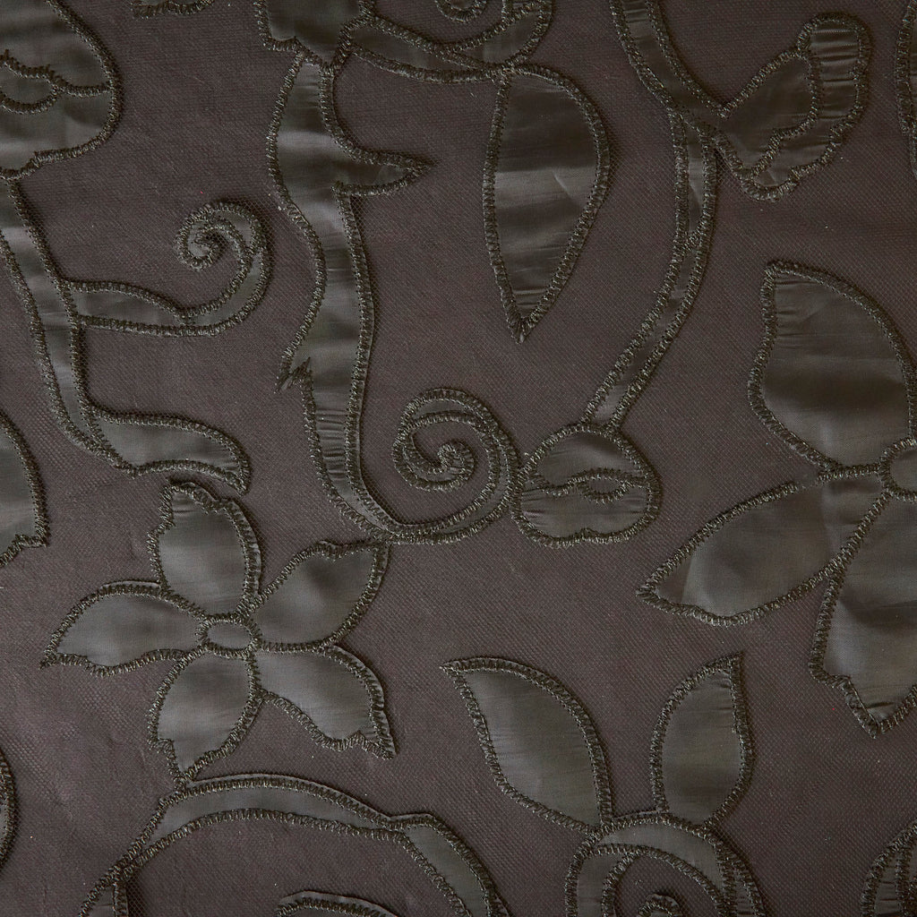 LUCILLE APPLIQUE FLORAL EMBROIDERY  | 26334 BLACK - Zelouf Fabrics