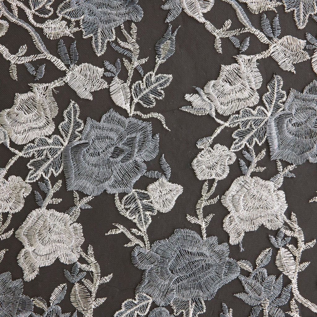 BLACK/SILVER | 24564 - COCO LACE EMBROIDERY FLOWER - Zelouf Fabrics