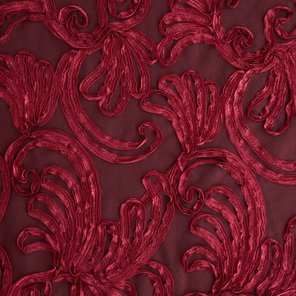 KAILEE RIBBON SOUTACHE MESH  | 26259 CHARMING MERLOT - Zelouf Fabrics