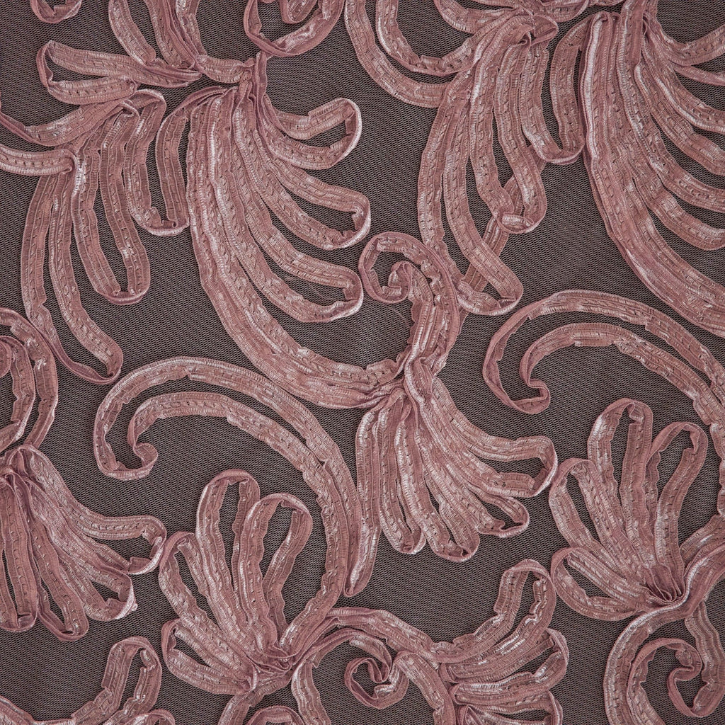 CHARMING MAUVE | 26259 - KAILEE RIBBON SOUTACHE MESH - Zelouf Fabrics