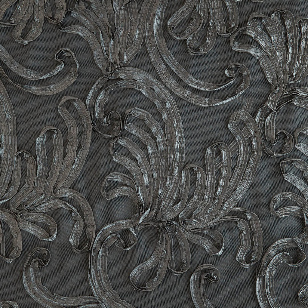 KAILEE RIBBON SOUTACHE MESH  | 26259 CHARMING STEEL - Zelouf Fabrics