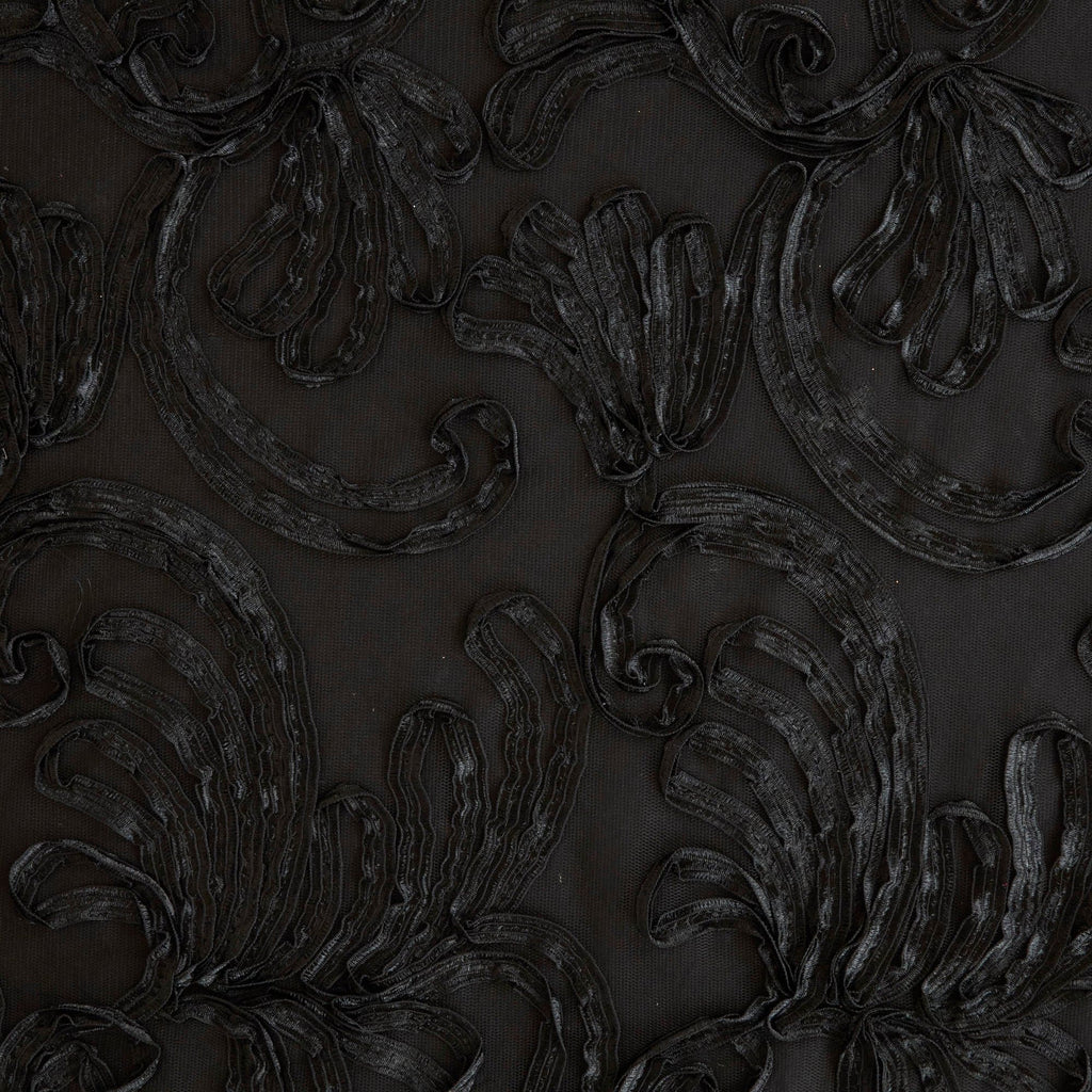 BLACK | 26259 - KAILEE RIBBON SOUTACHE MESH - Zelouf Fabrics