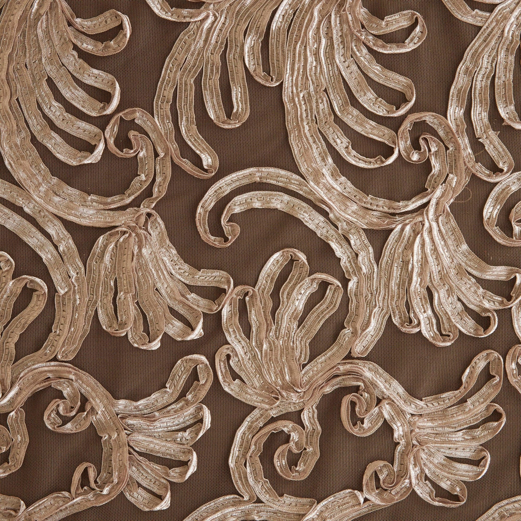 CHARMING TAUPE | 26259 - KAILEE RIBBON SOUTACHE MESH - Zelouf Fabrics
