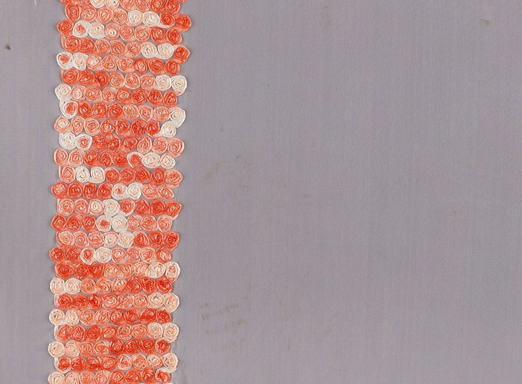 FROSTY PEACH | 4015-1060 - ROSE SUTASH BORDER ON TULLE - Zelouf Fabrics