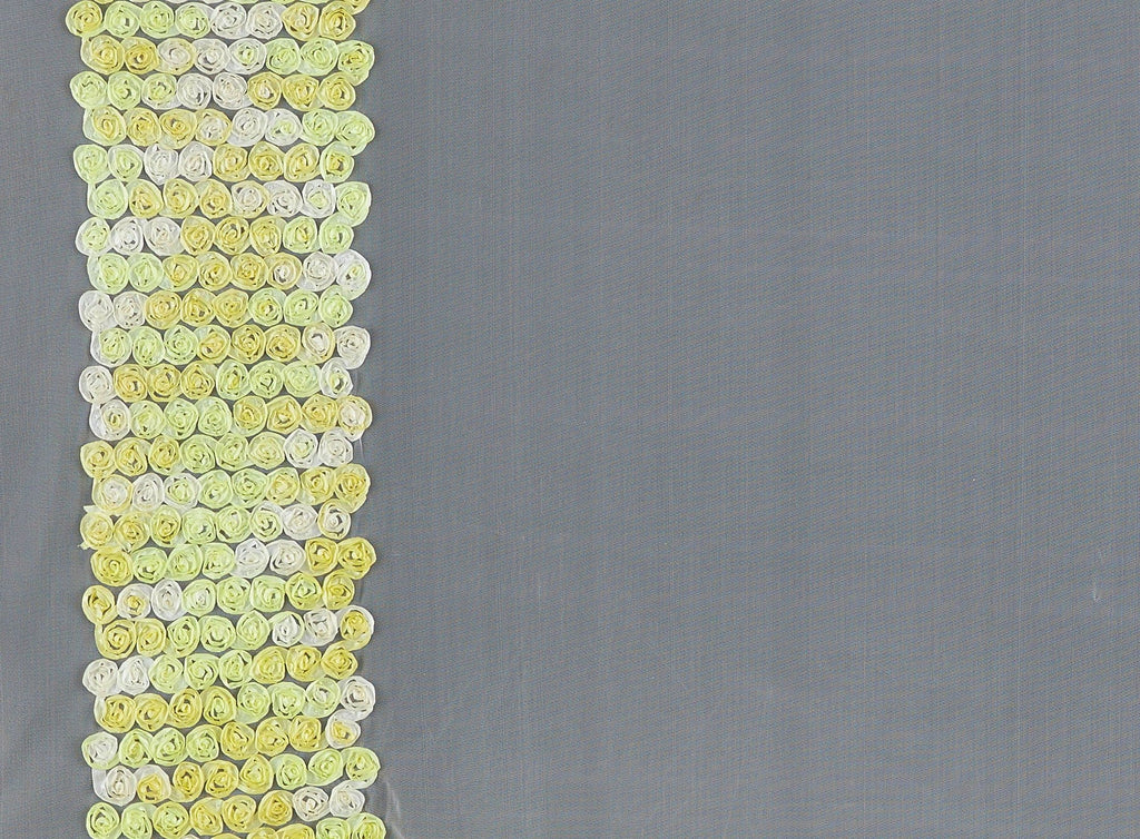 FROSTY YELLOW | 4015-1060 - ROSE SUTASH BORDER ON TULLE - Zelouf Fabrics