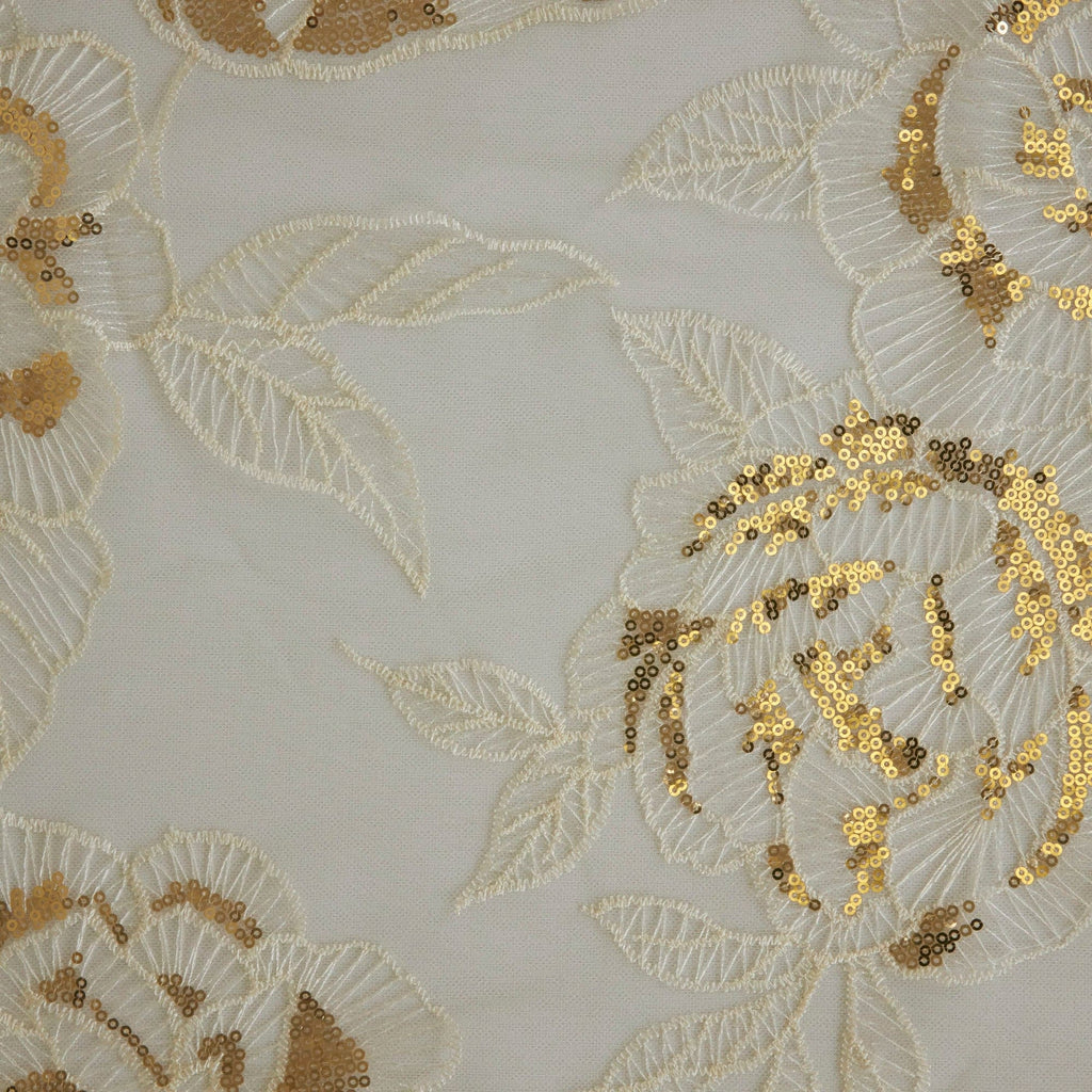 SHARI ROSE SEQUIN EMBROIDERY MESH  | 26381 IVORY COMBO - Zelouf Fabrics