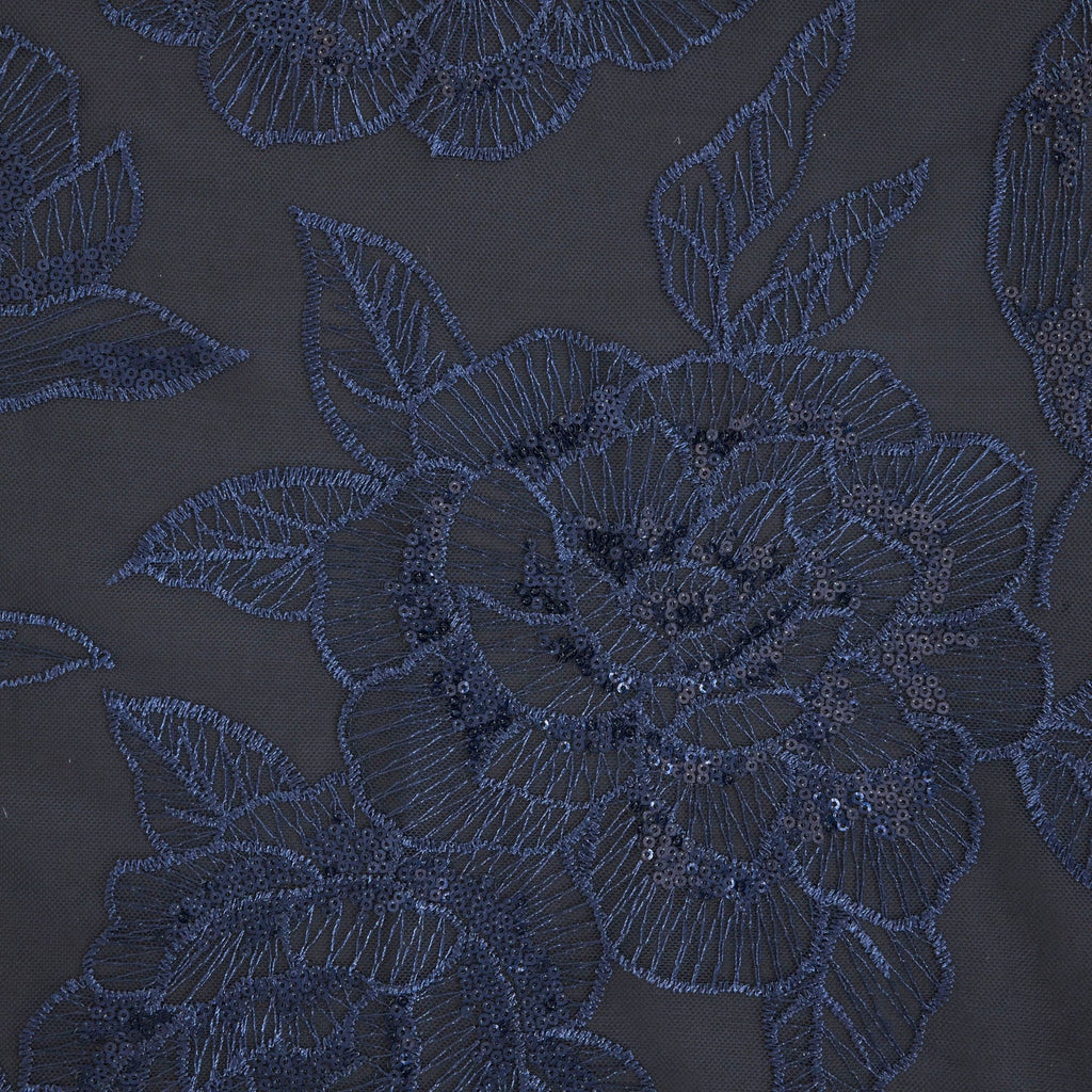 SHARI ROSE SEQUIN EMBROIDERY MESH  | 26381 NAVY COMBO - Zelouf Fabrics