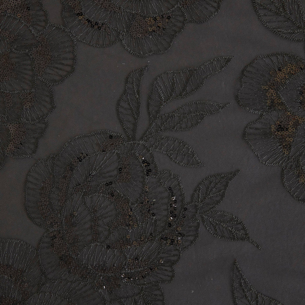 SHARI ROSE SEQUIN EMBROIDERY MESH  | 26381 BLACK COMBO - Zelouf Fabrics