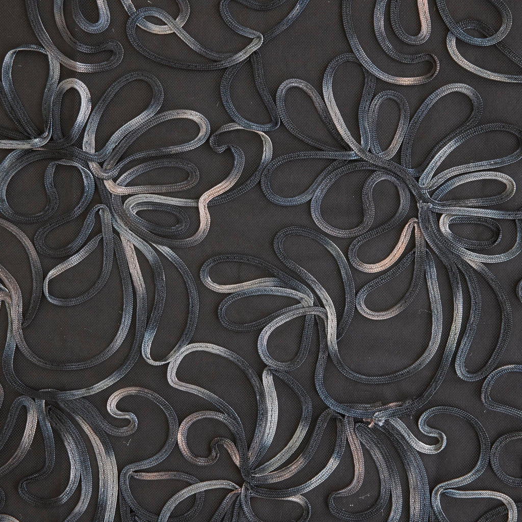 PEARL OMBRE RIBBON EMBROIDERY MESH  | 26384 BLACK/COAL - Zelouf Fabrics