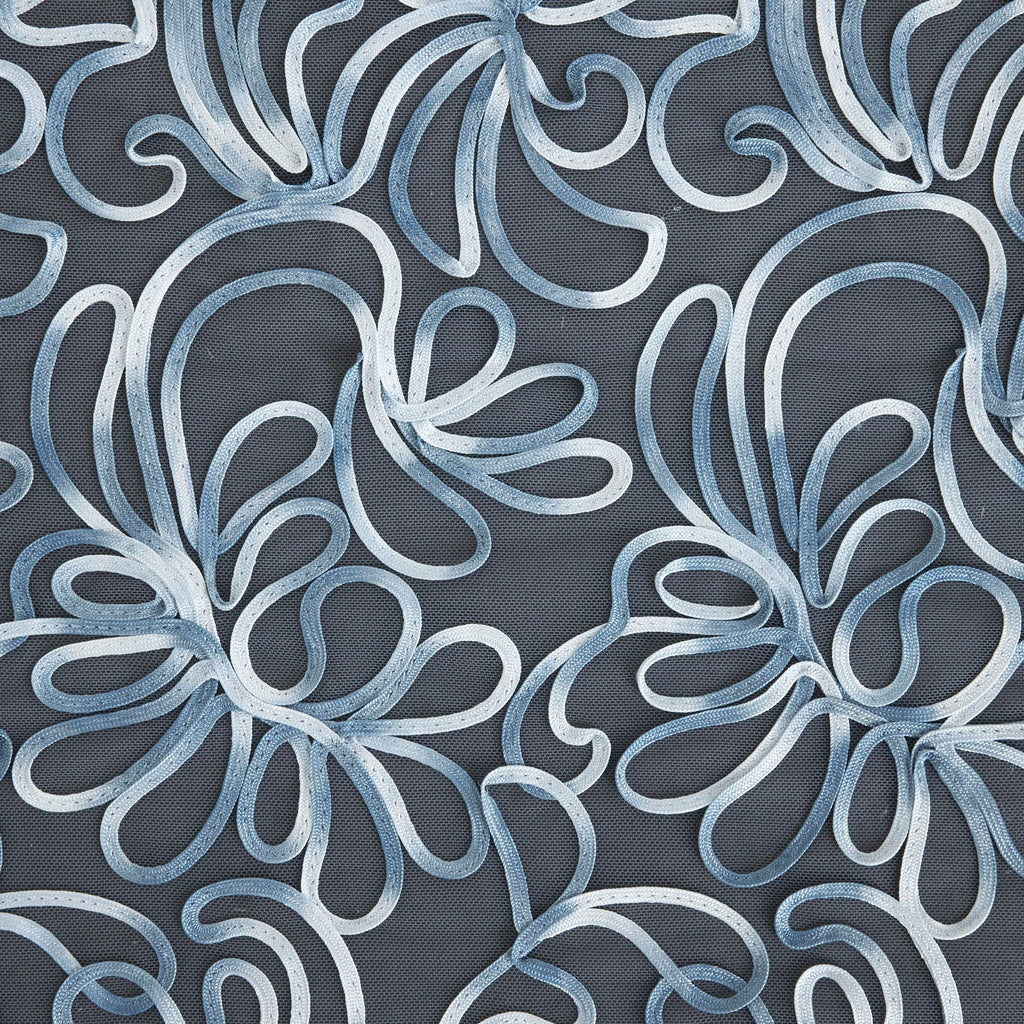 PEARL OMBRE RIBBON EMBROIDERY MESH  | 26384 TEAL/AEGEAN - Zelouf Fabrics