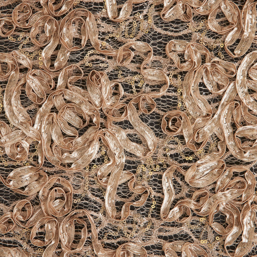 JANET RIBBON SOUTACHE LACE MESH  | 26263 PERFECT TAUPE - Zelouf Fabrics