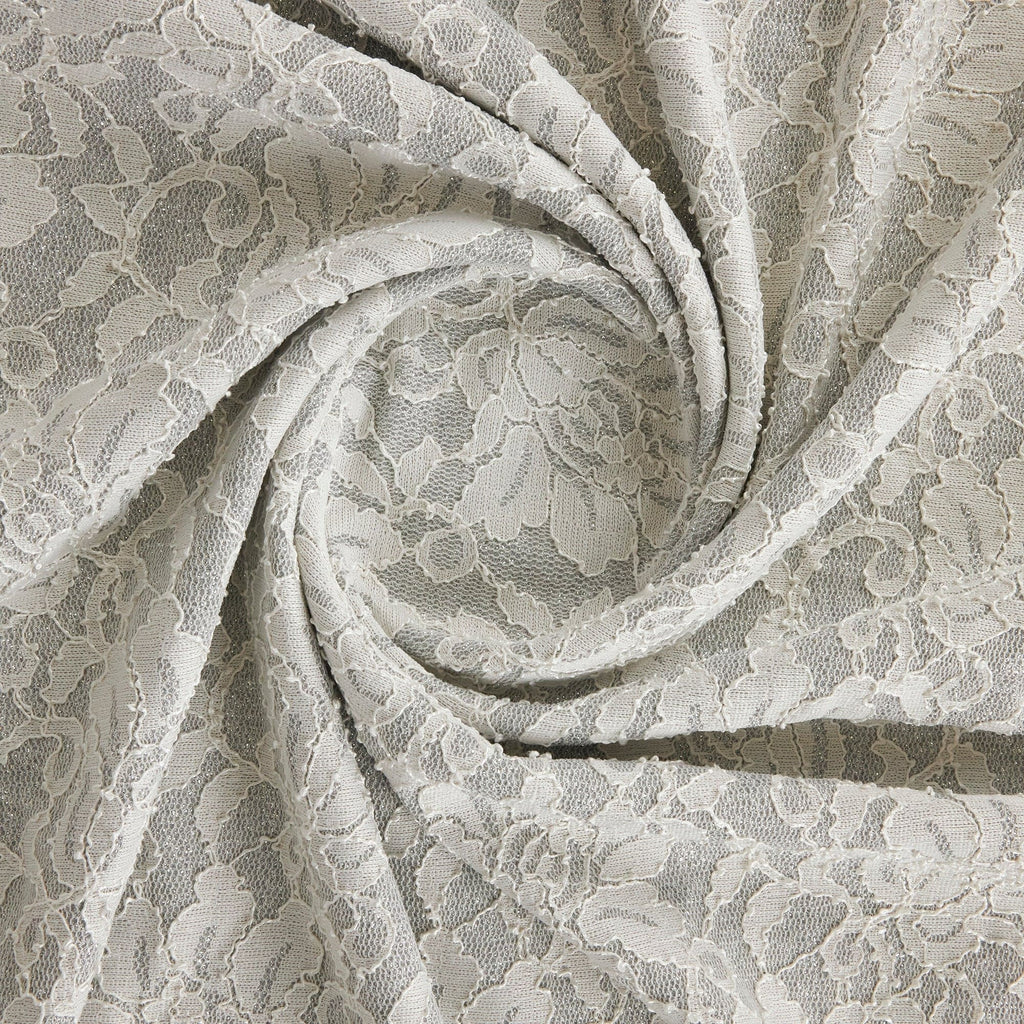 KILO GLITTER FLORAL LACE BONDED JERSEY  | 24387 IVORY/SILVER - Zelouf Fabrics