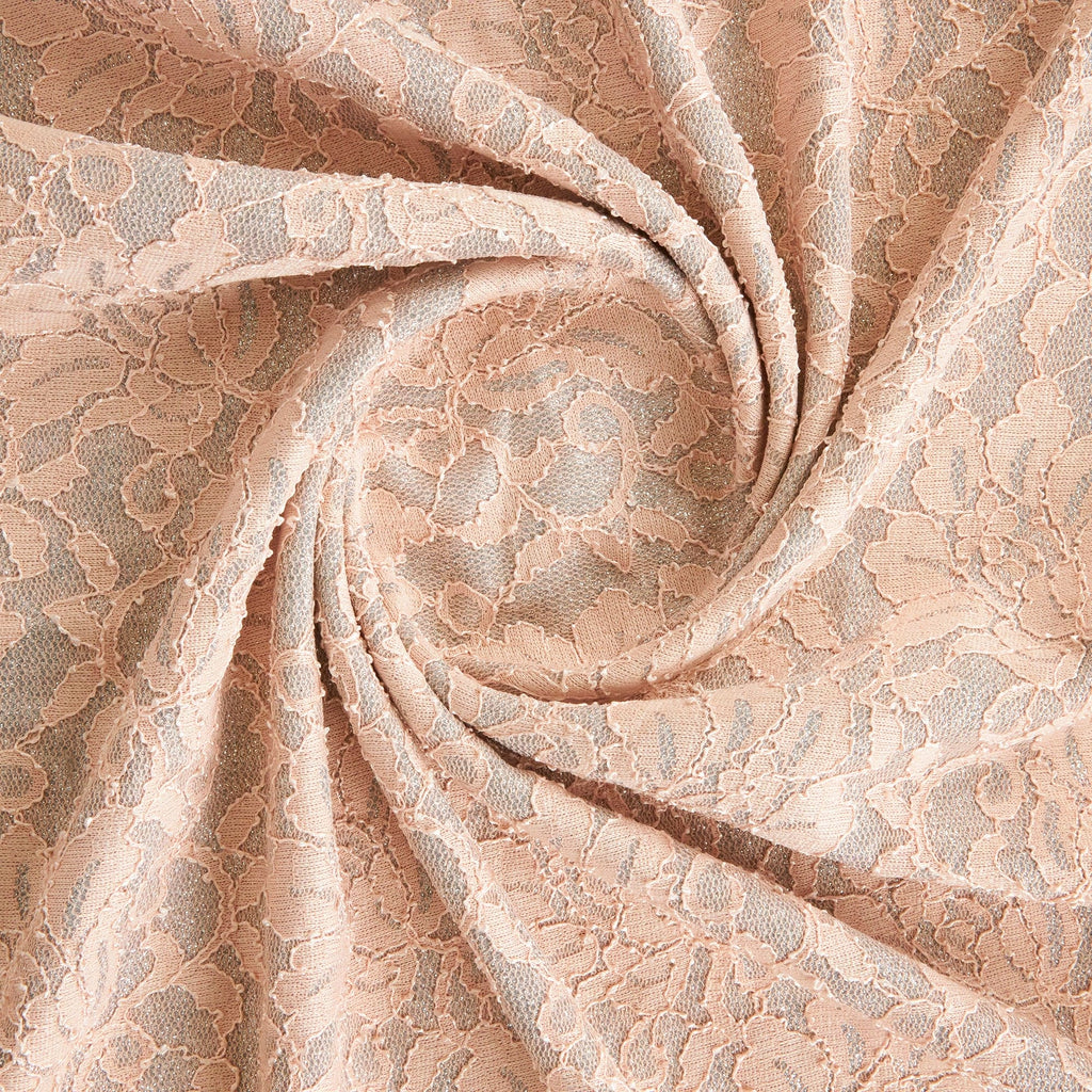 KILO GLITTER FLORAL LACE BONDED JERSEY  | 24387 BLUSH/SILVER - Zelouf Fabrics
