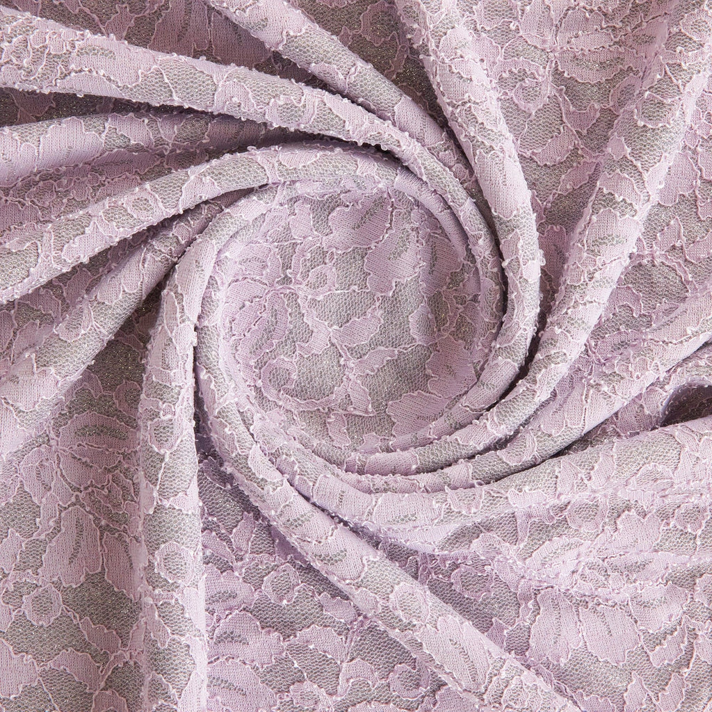 KILO GLITTER FLORAL LACE BONDED JERSEY  | 24387 LILAC/SILVER - Zelouf Fabrics