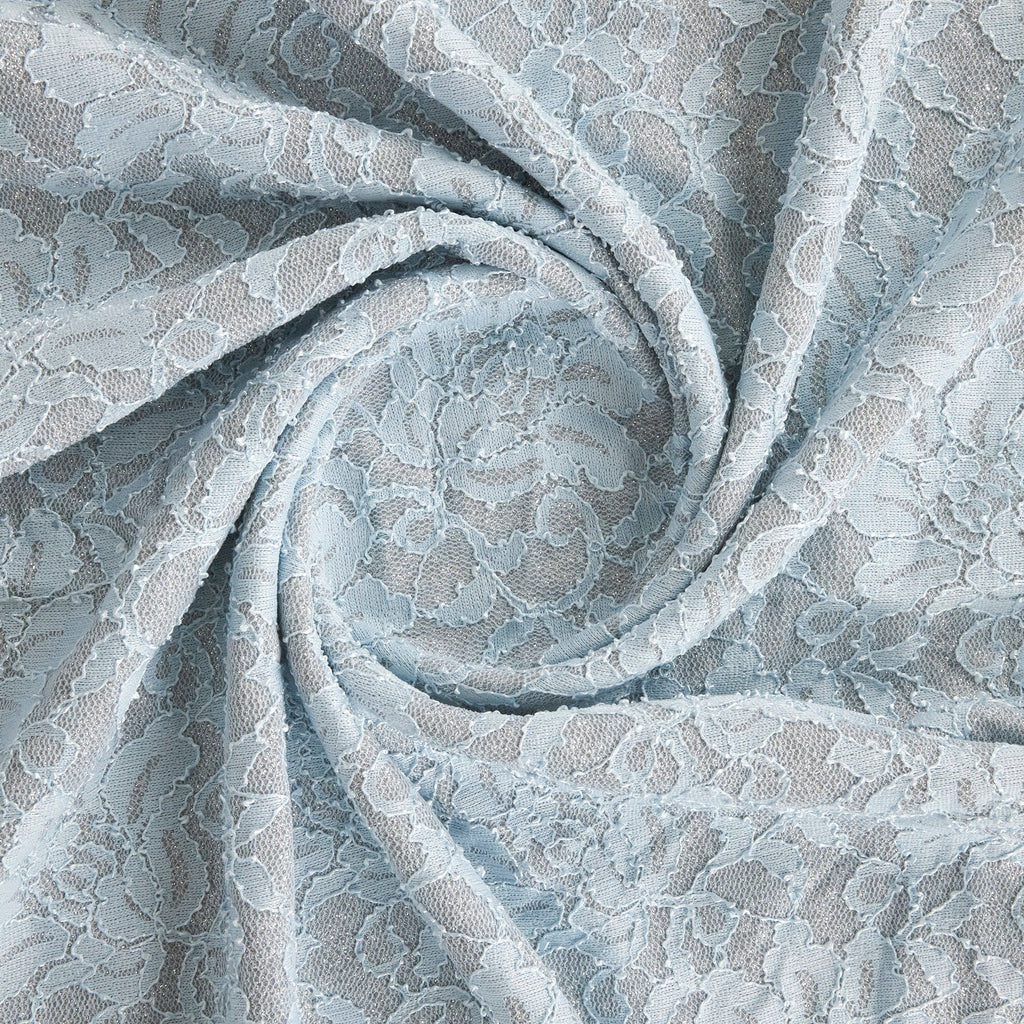 KILO GLITTER FLORAL LACE BONDED JERSEY  | 24387 SKY/SILVER - Zelouf Fabrics