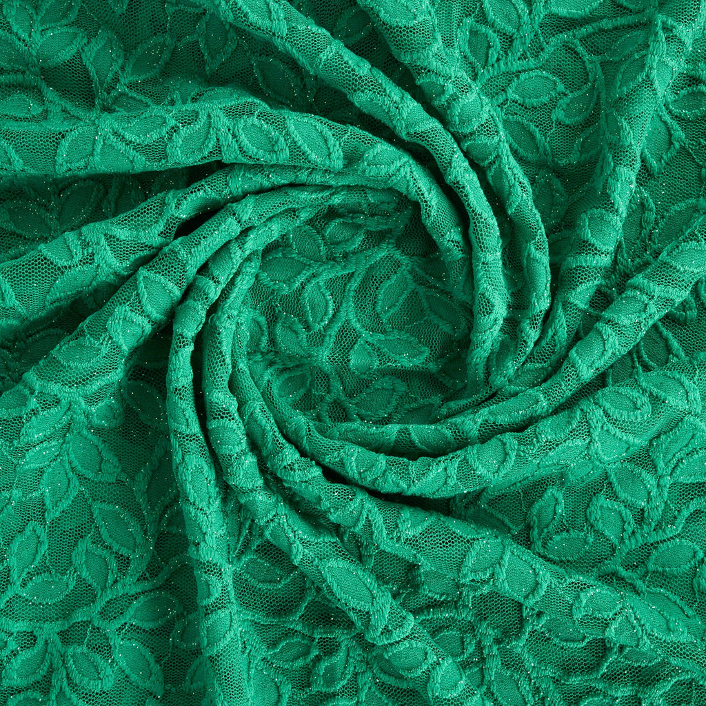 STRETCH CHERRY GLITTER LACE | 25107-GLITTER MODERN EMEREALD - Zelouf Fabrics