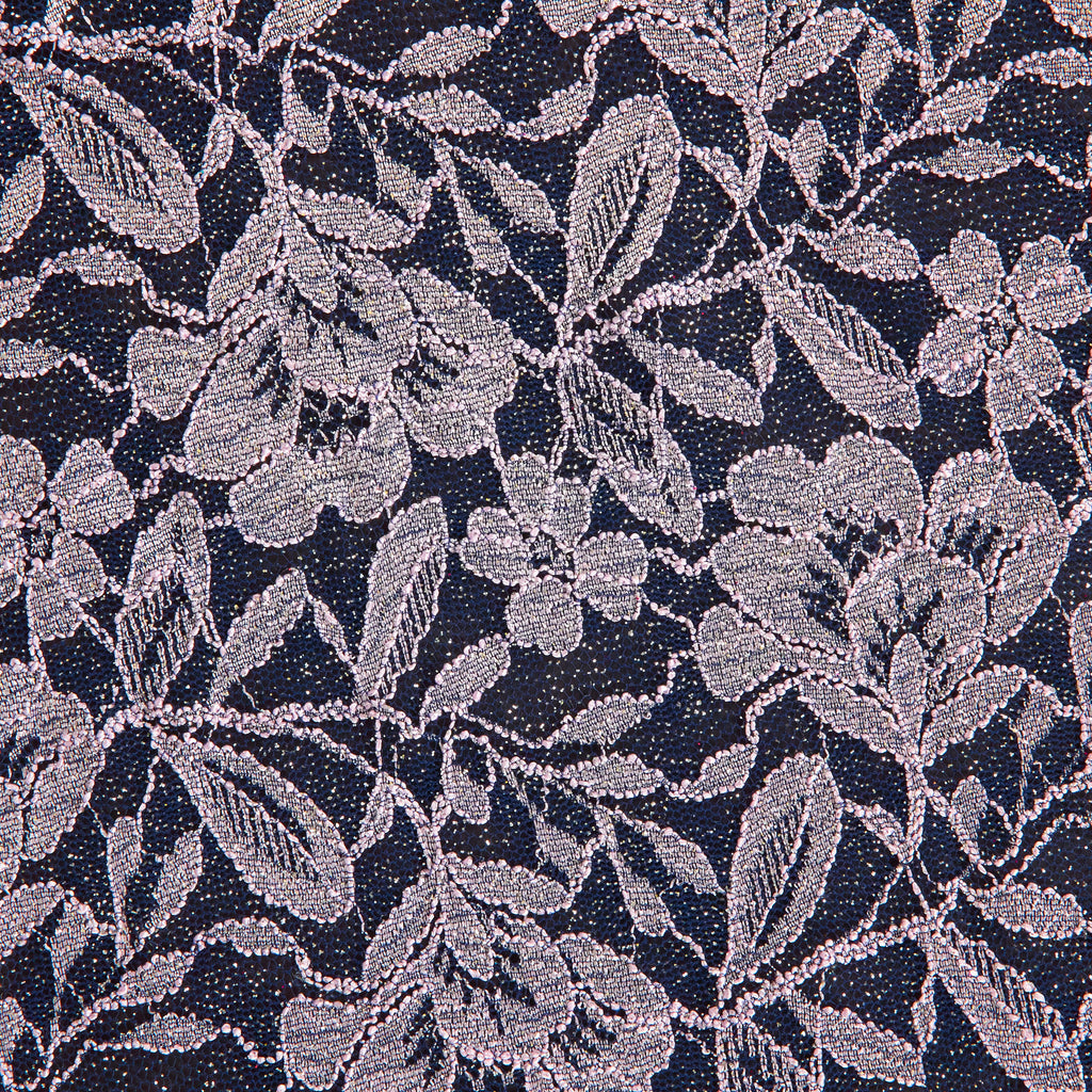 NAVY/LILAC | 25423-GLITTER - OLIVIA FLORAL GLITTER LACE - Zelouf Fabrics