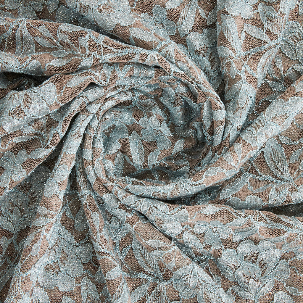 MOCHA/AQUA | 25423-GLITTER - OLIVIA FLORAL GLITTER LACE - Zelouf Fabrics