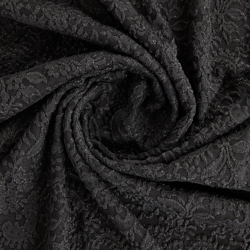 BLACK | 24396-GLITTER - DALLI FLORAL GLITTER LACE - Zelouf Fabrics