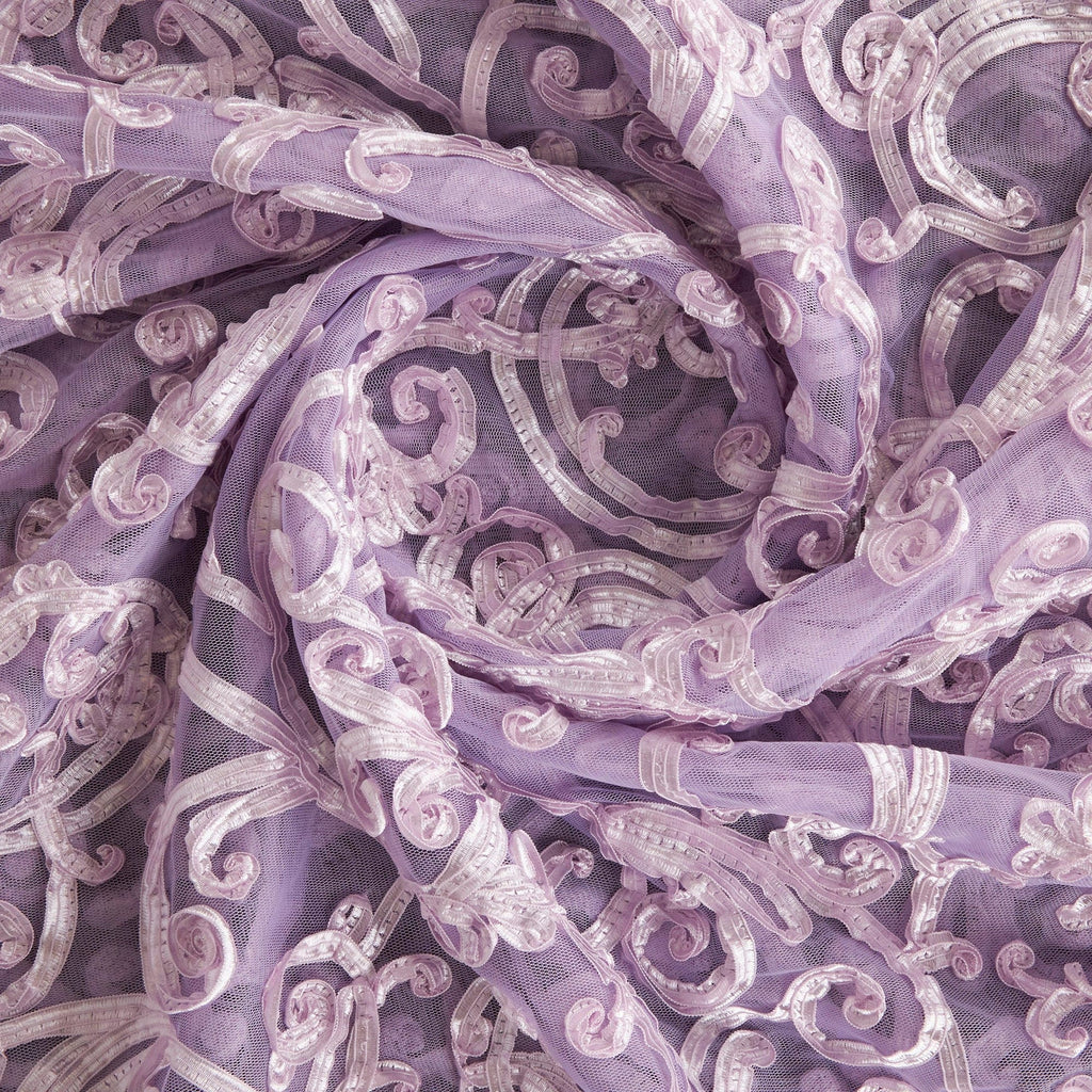 DELICATE LILAC | 23917 - PRIME RIBBON EMBROIDERY ON MESH - Zelouf Fabrics