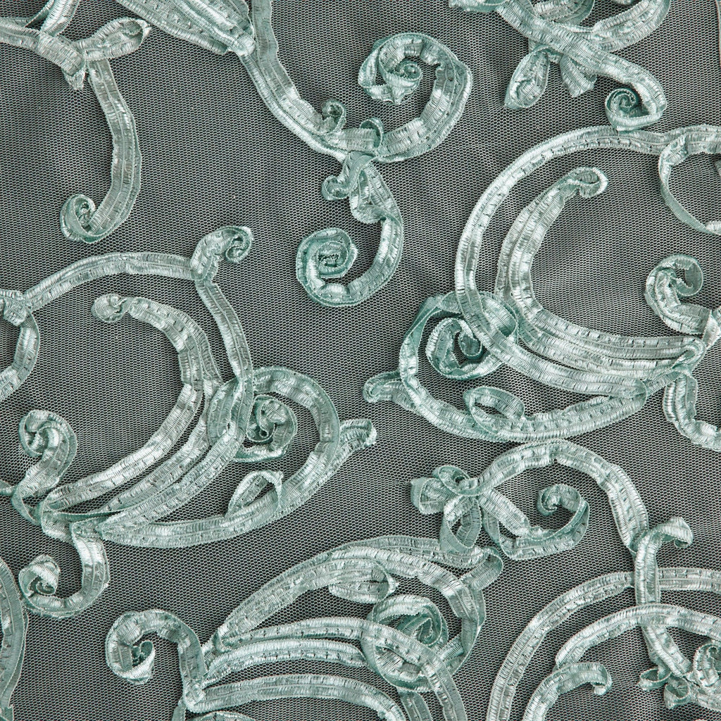 PRIME RIBBON EMBROIDERY ON MESH  | 23917 PERFECT SAGE - Zelouf Fabrics