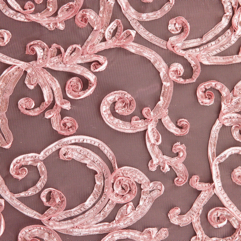 PRIME RIBBON EMBROIDERY ON MESH  | 23917 PERFECT ROSE - Zelouf Fabrics