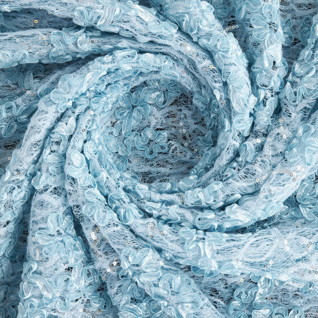 CAEN RIBBON SOUTACHE EYELASH LACE  | 25172 PERFECT BLUE - Zelouf Fabrics