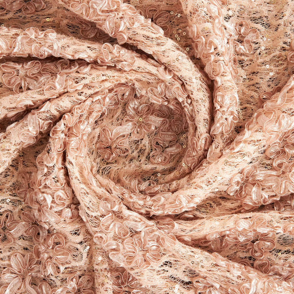 CAEN RIBBON SOUTACHE EYELASH LACE  | 25172 PERFECT BLUSH - Zelouf Fabrics