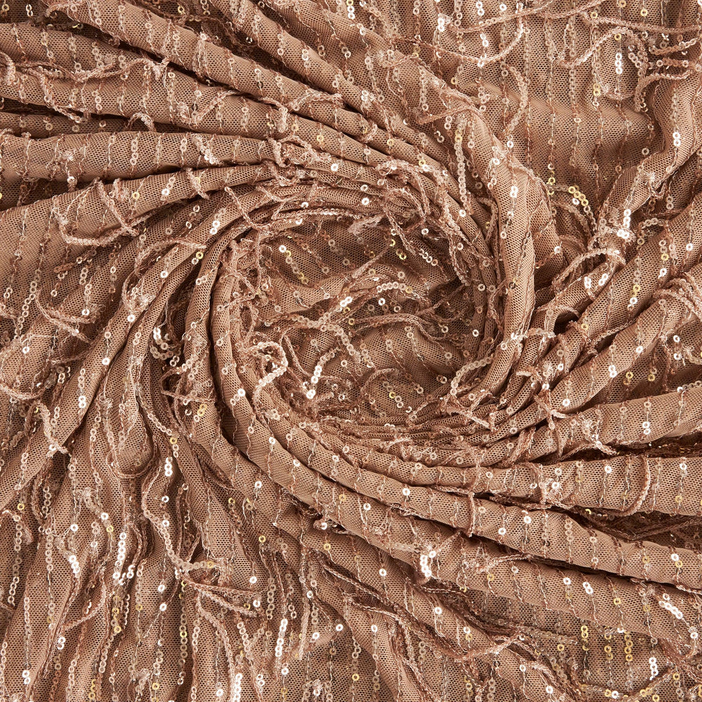 GLORIA FRINGE SEQUIN MESH  | 26340 SAND/DK GOLD - Zelouf Fabrics