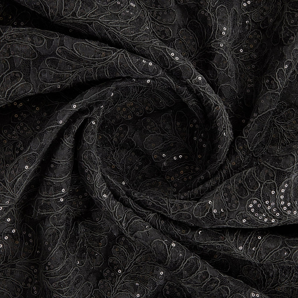 BIANCA CORDED EMBROIDERY LACE MESH  | 26388 BLACK - Zelouf Fabrics