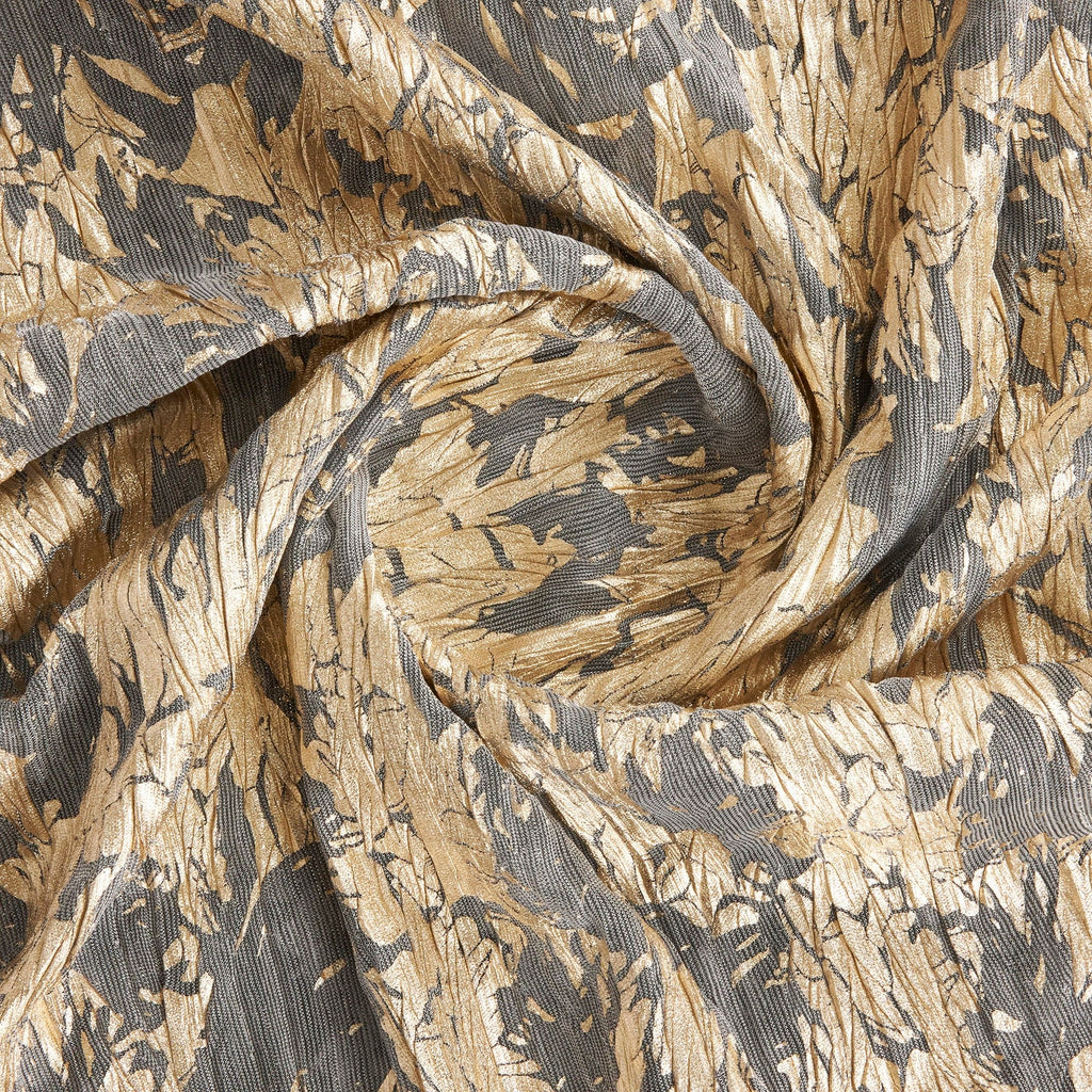 ANSEL FOIL PLEATED LUREX MESH  | 26372 GREY/GOLD - Zelouf Fabrics