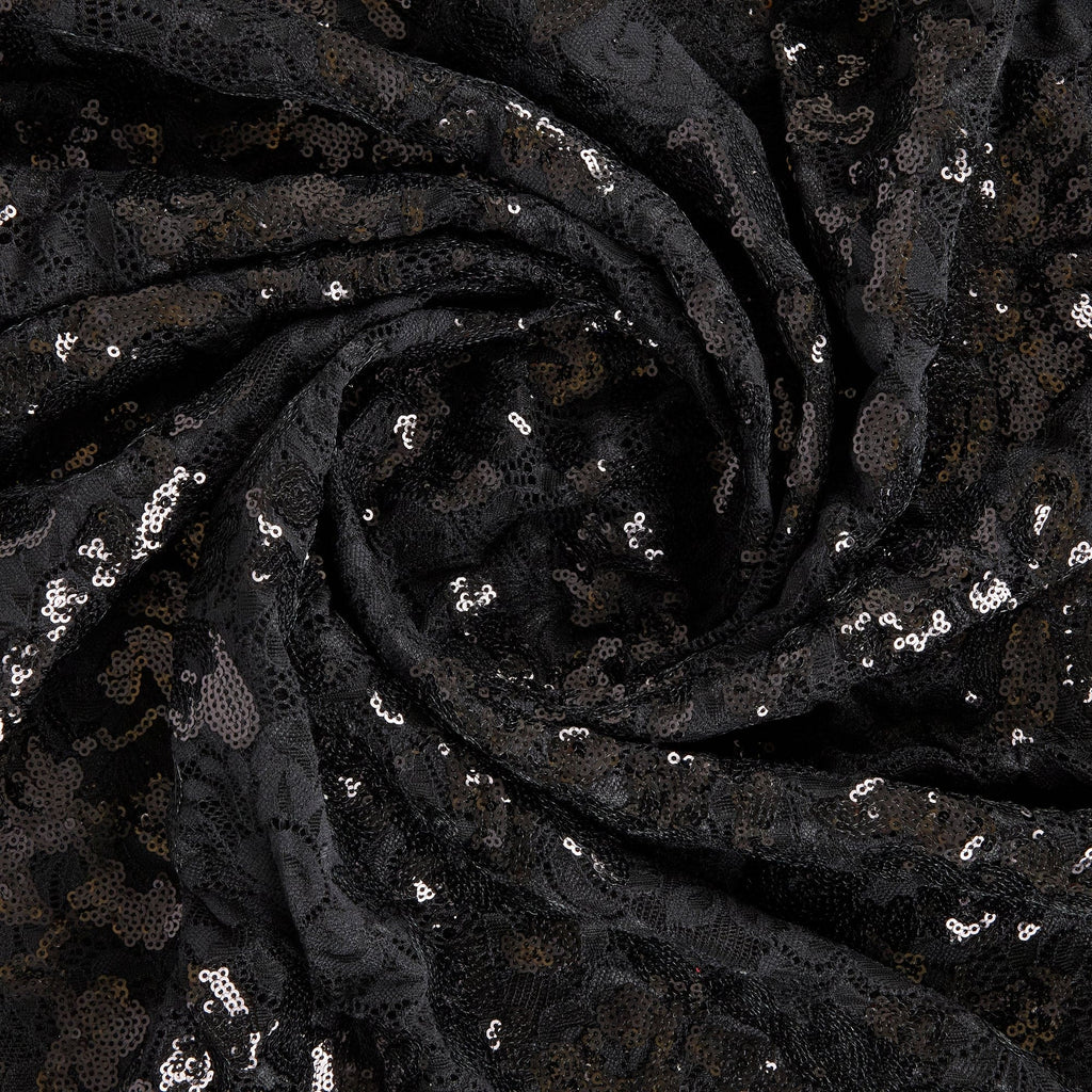IRINA SEQUIN FLORAL LACE MESH  | 26368 BLACK - Zelouf Fabrics