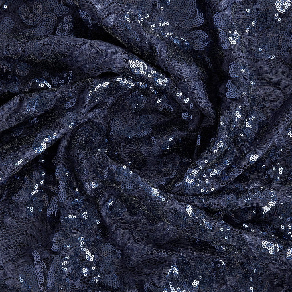 IRINA SEQUIN FLORAL LACE MESH  | 26368 PERFECT NAVY - Zelouf Fabrics