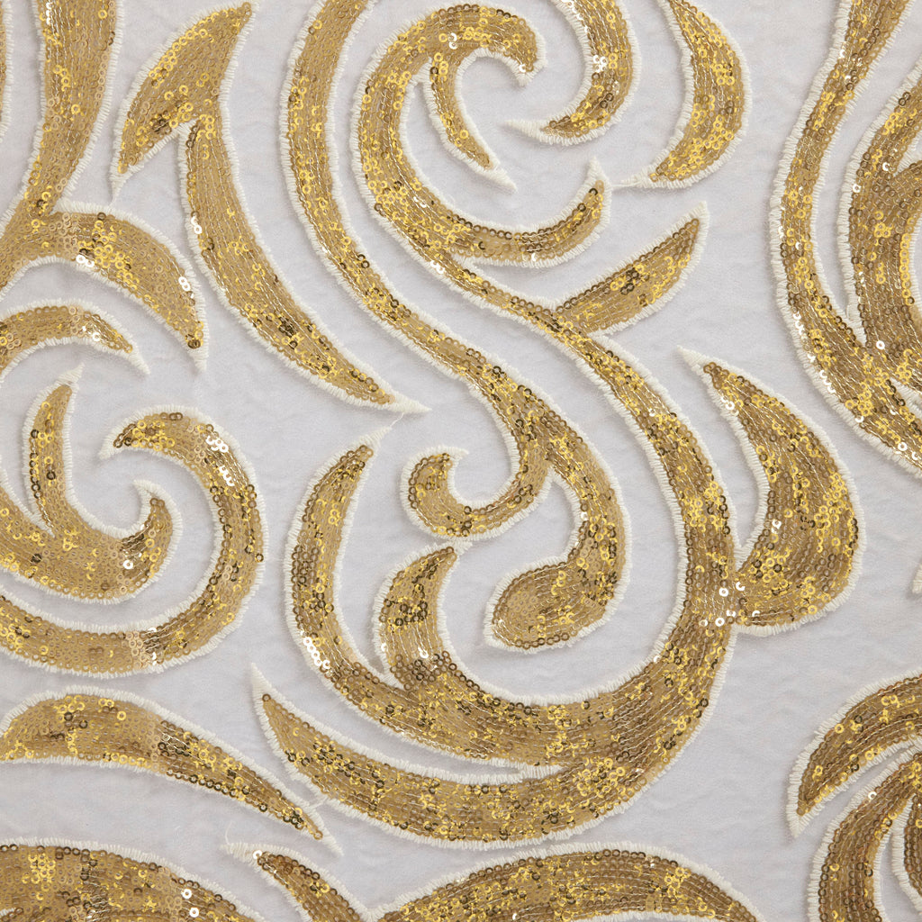 CREAM COMBO | 25456 - MAGGIE SCROLL SEQUIN MESH - Zelouf Fabrics