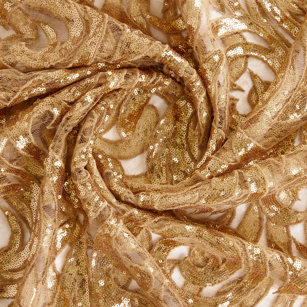 GOLD COMBO | 25456 - MAGGIE SCROLL SEQUIN MESH - Zelouf Fabrics