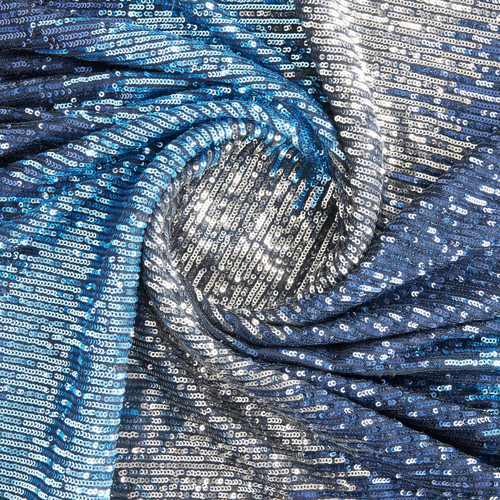 OMBRE ARIEL LINE SEQUIN MESH | 25525-TOMBRE NAVY/AZURE/STEEL - Zelouf Fabrics