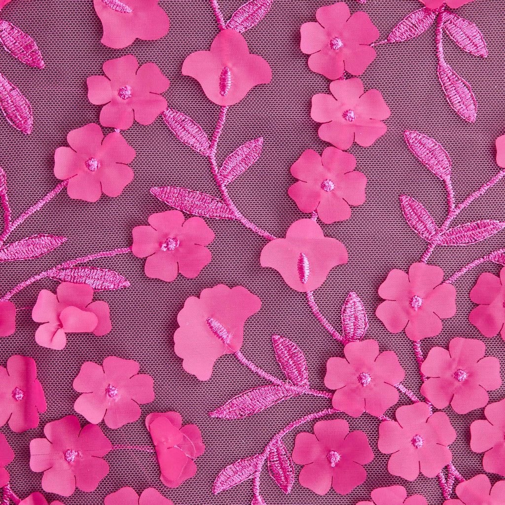 HOTPINK | 24286 - CARYN 3D FLOWER EMBROIDERY MESH - Zelouf Fabrics